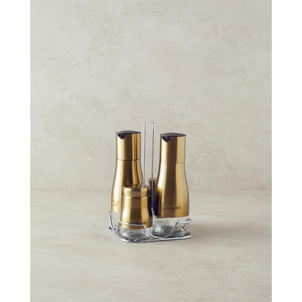 Gigi Glass 4 Piece Oil - Vinegar Bottle Gold