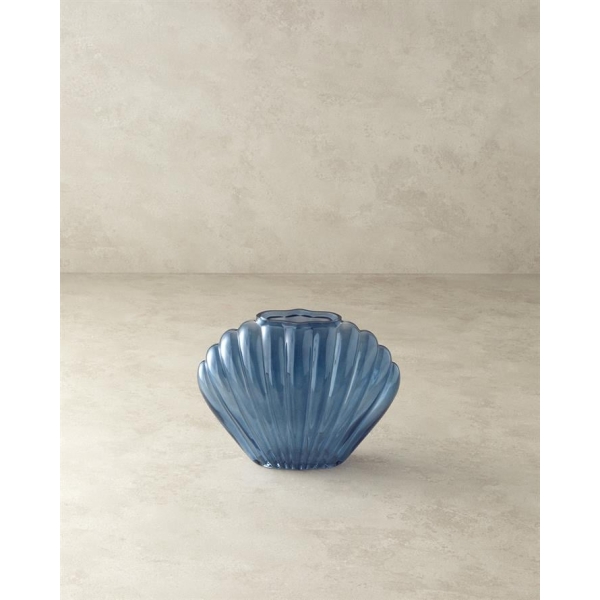 Shell Glass Vase 18.5cm Navy Blue