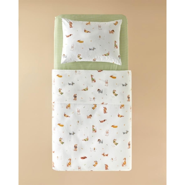 Sweety Dogs Cotton Kids Blanket Set 150x200cm Green