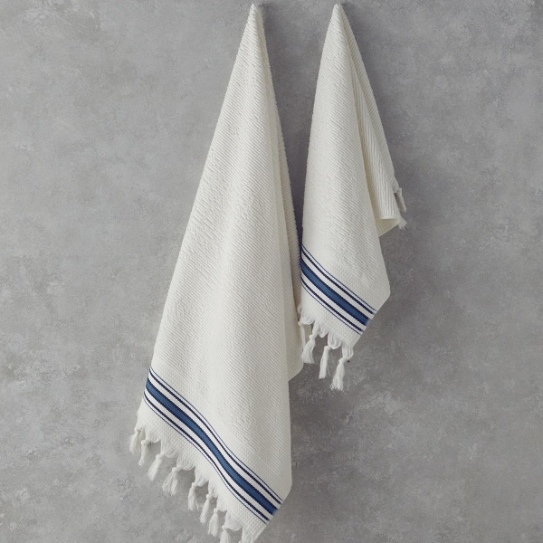 Cool Stripe Cotton Striped Bath Towel Set 50x85cm + 70x150cm Ecru - Beige