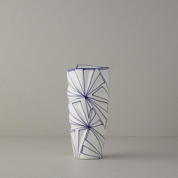 Gusto Stoneware Vase 35 cm White - Blue