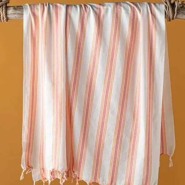 Nina Cotton Striped Loincloth 90x160 cm Orange-Yellow