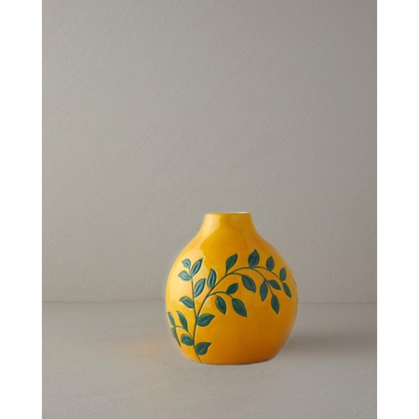 Leaves Dolomite Vase 17x17x19 cm Yellow