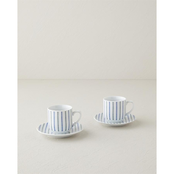 Anchor Porcelain Coffee Cup Set 4 Pieces for 2 People 80 ml Blue-Green