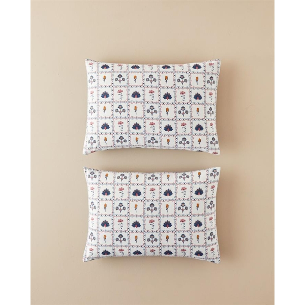 Ornate Fancy Cotton 2-Piece Pillowcase 50x70 cm Blue