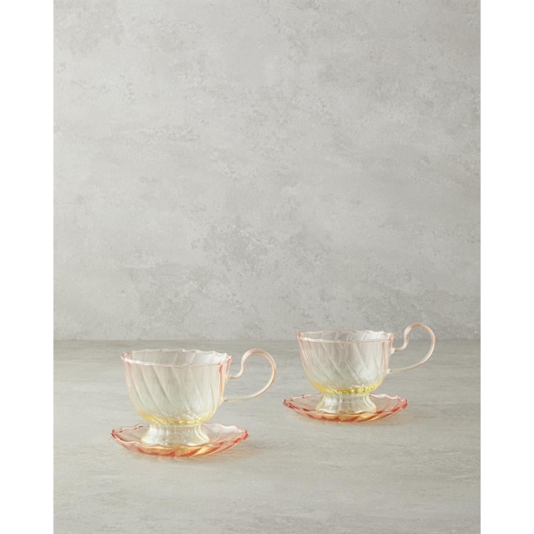 Flow Borosilcat Teacup Set 4 Pieces for 2 People 250 ml Orange-Yellow