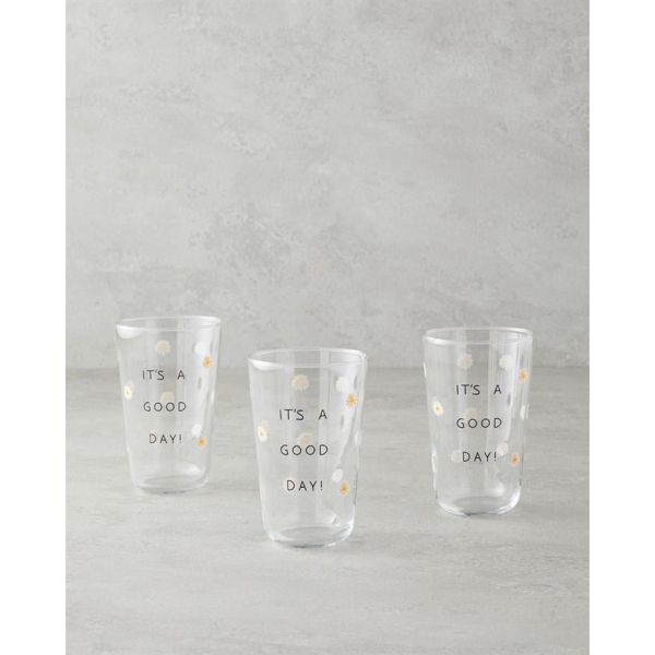 Good Day Glass 3-Piece Cups 400 ml White