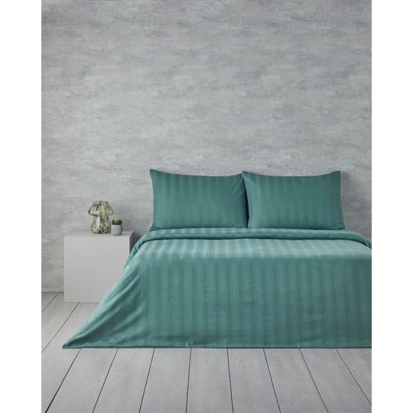 Lior Striped Cotton Satin King Size Duvet Cover Set 240x220 cm Green