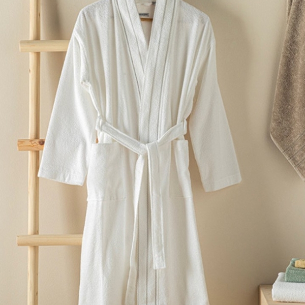 Soft 100% Cotton Bathrobe L-XL White