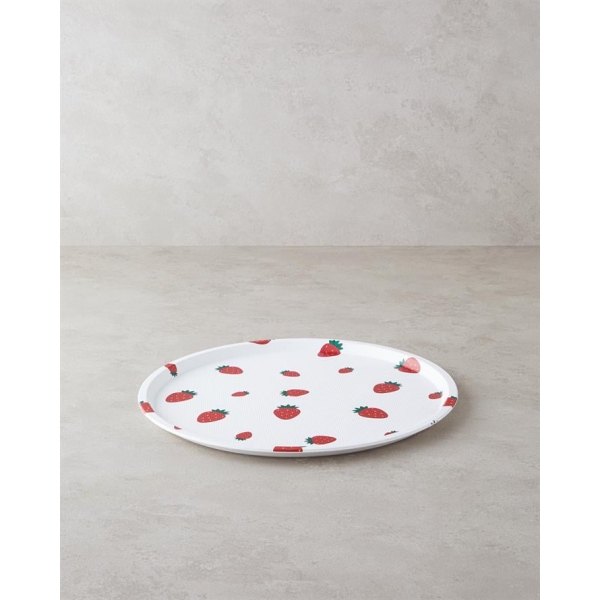 Strawberries Plastic Tray 36 cm White - Red