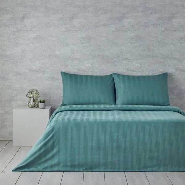 Lior Striped Cotton Satin Double Duvet Cover Set 200x220 cm Green