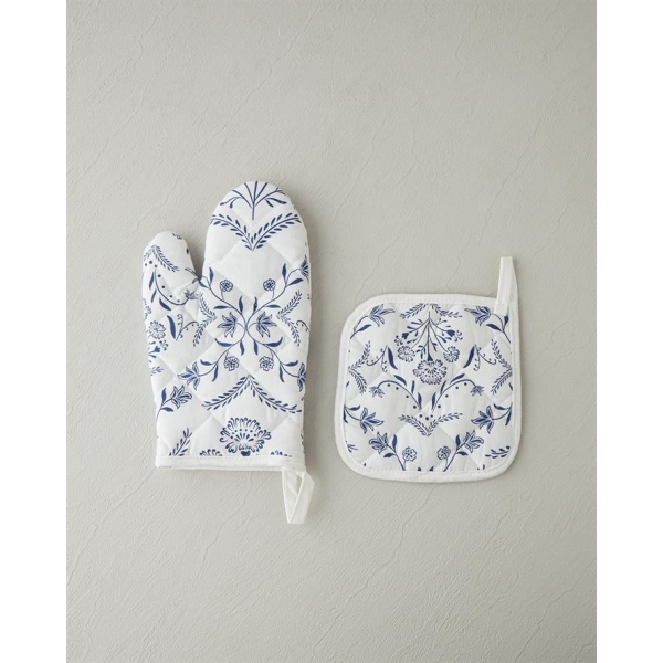 Cooktop Oven Glove and Handle Set White - Blue