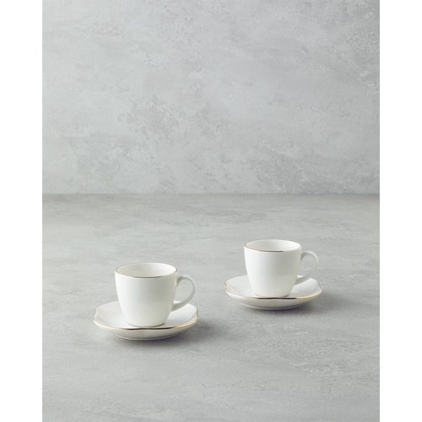 Aren Porcelain Coffee Cup Set 4 Pieces for 2 Person 80 ml Gold