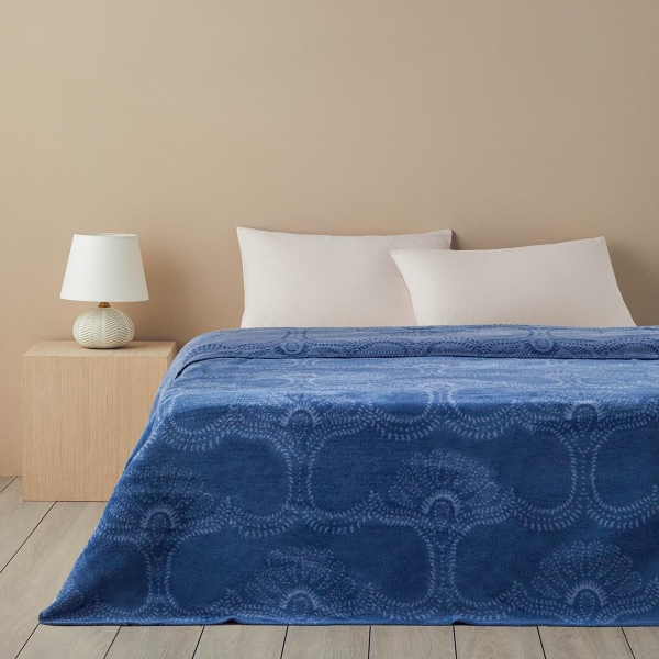 Spread Cotton King Size Blanket 220x240 cm Blue