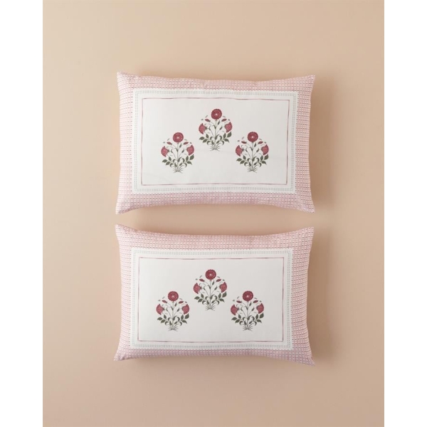 Floral Grid Double-Sided Cotton 2-Piece Pillowcase 50x70 cm Dusty Rose