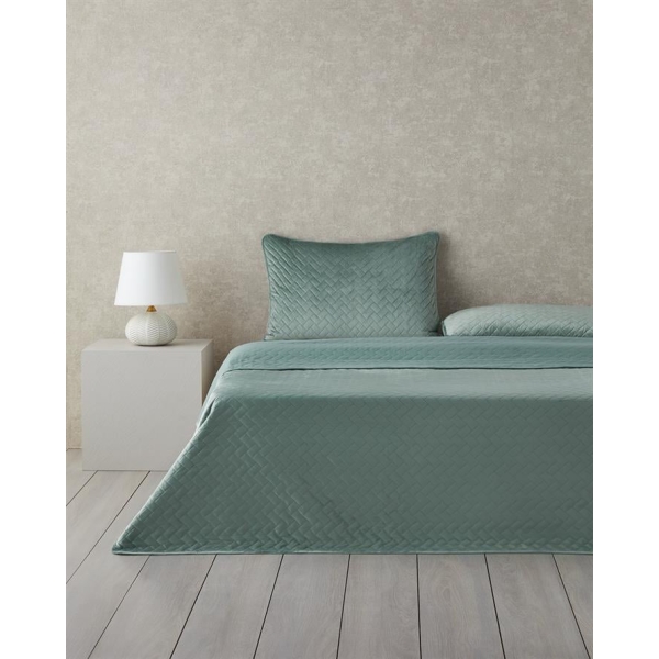 Wicker Velvet Single Bedspread Set 160x220 cm Green