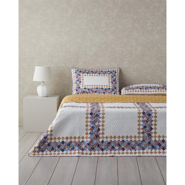 Gingham Patchwork Double Sided Multi-Purpose Double Bedspread Set 200x220 cm Terracotta