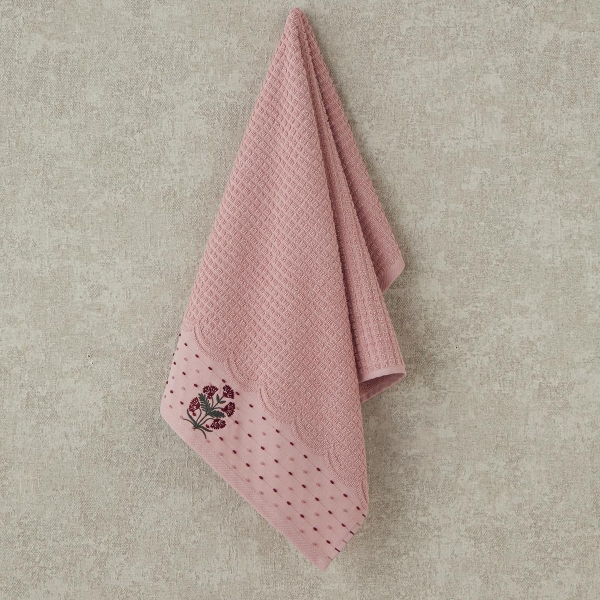 Retro Bloom Cotton Embroidered Face Towel 50x80 cm Pink