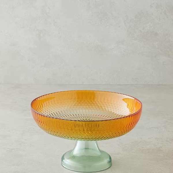 Arina Glass Footed Salad Bowl 24 cm Green-Orange