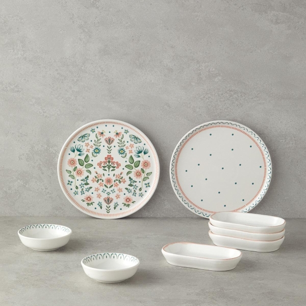 Enola Ceramic Breakfast Set 8 Pieces for 2 People Green