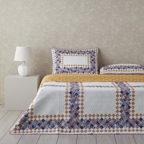 Gingham Patchwork Double-Sided Multi-Purpose Single Bedspread Set 160x220 cm Terracotta