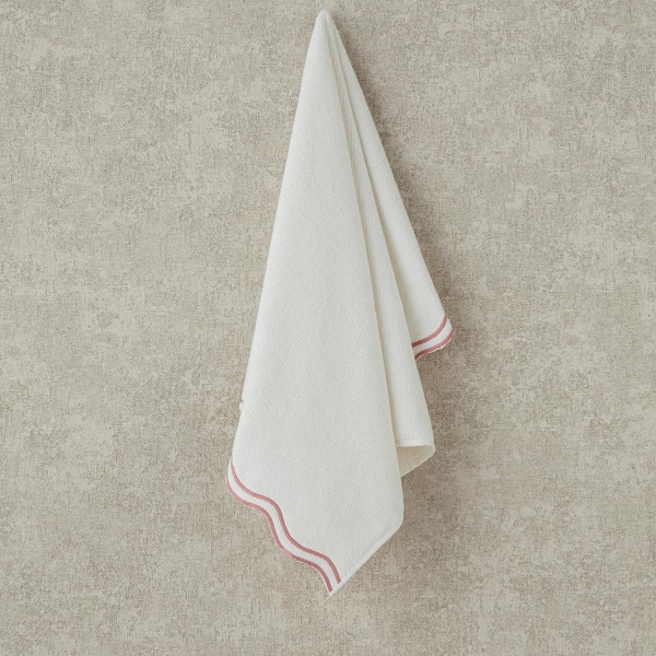 Retro Waves Cotton Embroidered Face Towel 50x80 cm Ecru - Pink