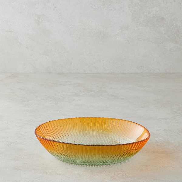 Arina Glass Footed Salad Bowl 23x18 cm Green-Orange