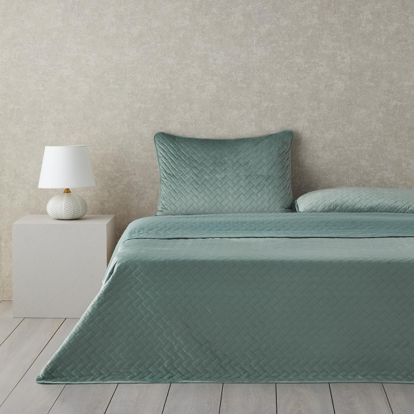 Wicker Velvet Double Bedspread Set 200x220 cm Green