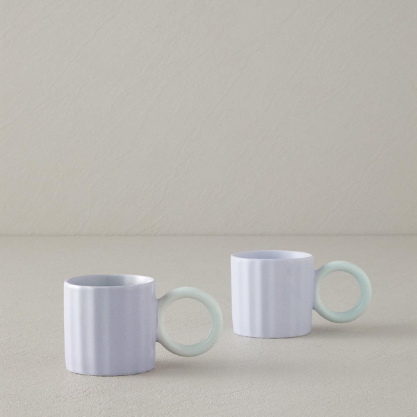 Angled New Bone China 2 Piece Coffee Cup Set for 2 People 90 ml Lilac