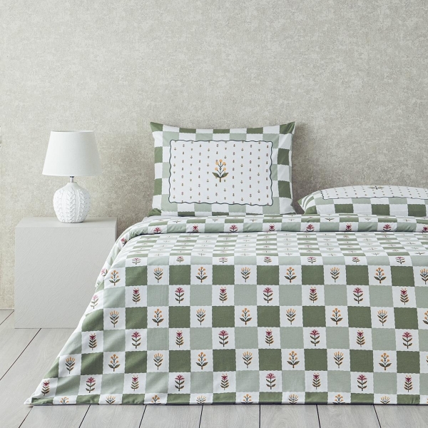 Crocus Flora Cotton Single Duvet Cover Set 160x220 cm Green