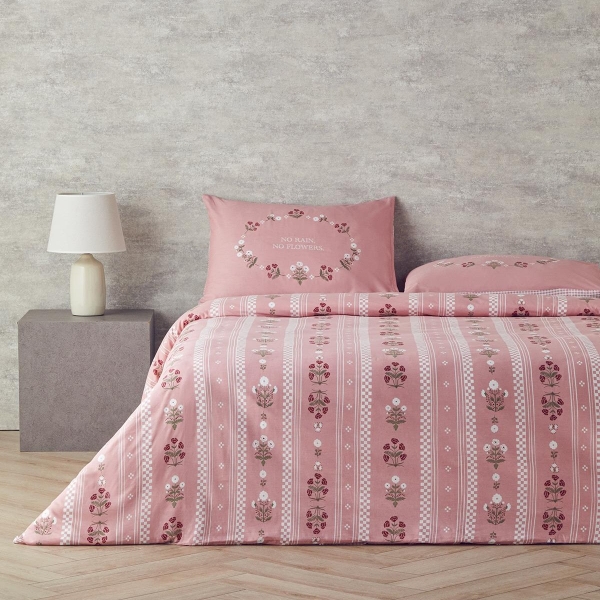 Retro Flower Double-Sided Cotton Single Duvet Cover Set 160x220 cm Pink