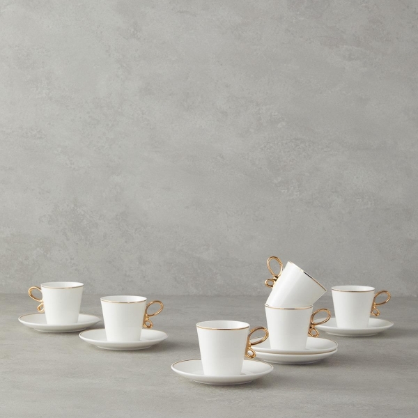 Wing New Bone China Coffee Cup Set 12 Pieces for 6 People Gold