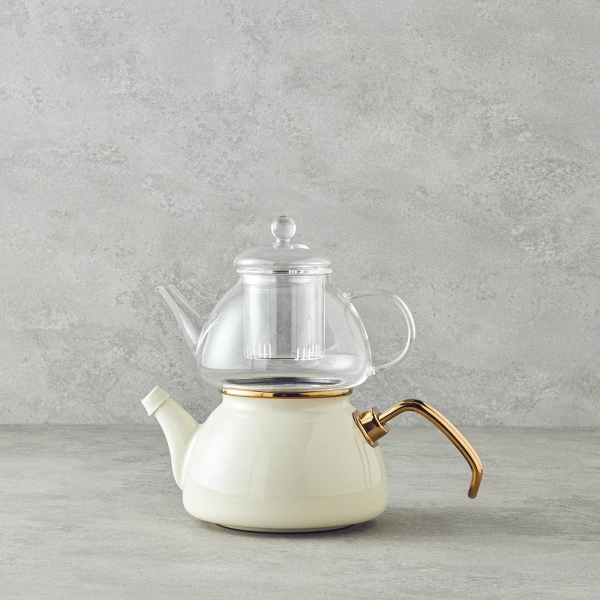 Eliza Enamel Mini Teapot 0.50L + 1.1L Cream