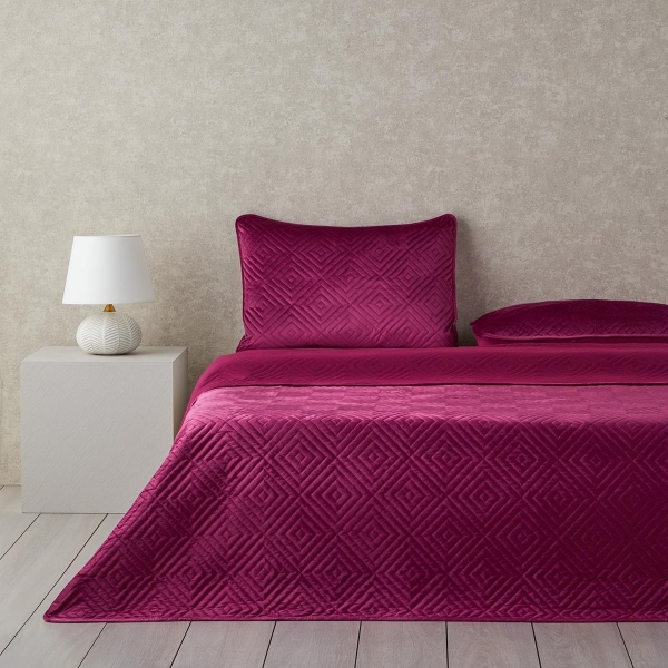 Diamant Velvet Double Bedspread Set 200x220 cm Fuchsia