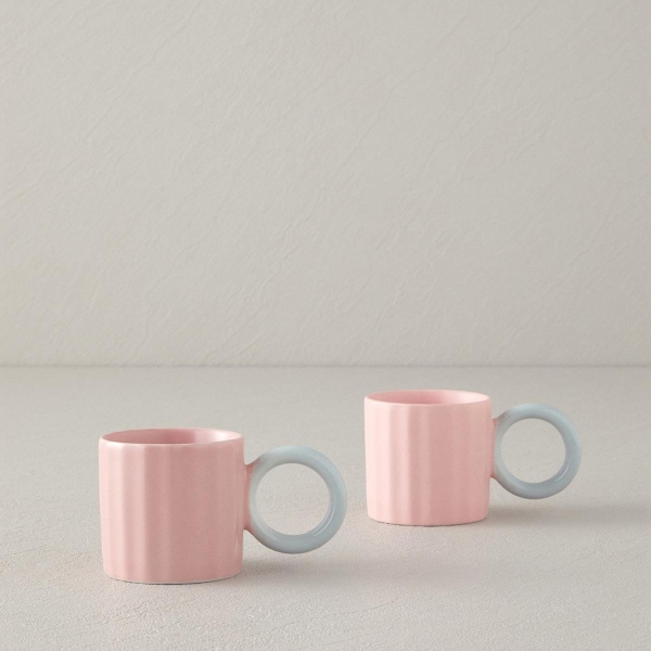 Angled New Bone China 2 Piece Coffee Cup Set for 2 People 90 ml Light Pink