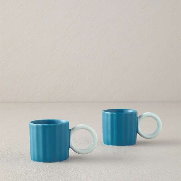 Angled New Bone China 2 Piece Coffee Cup Set for 2 People 90 ml Turquoise