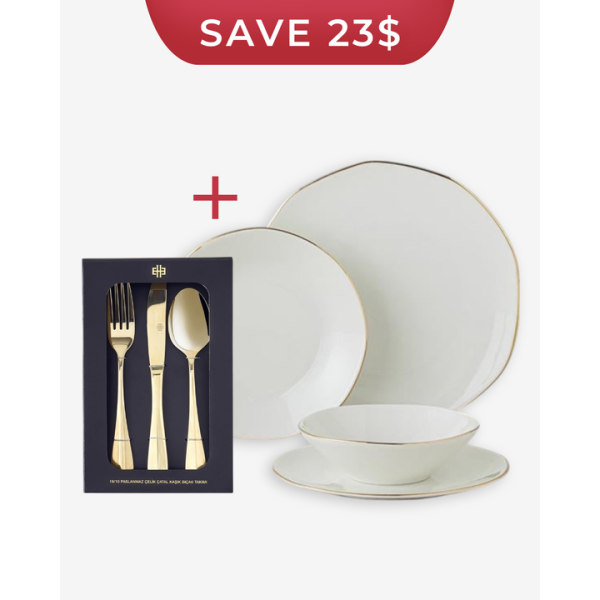 24 Pieces  Porcelain Dinner Set With 18 Pieces Stainless Steel Cutlery Set for 6 People