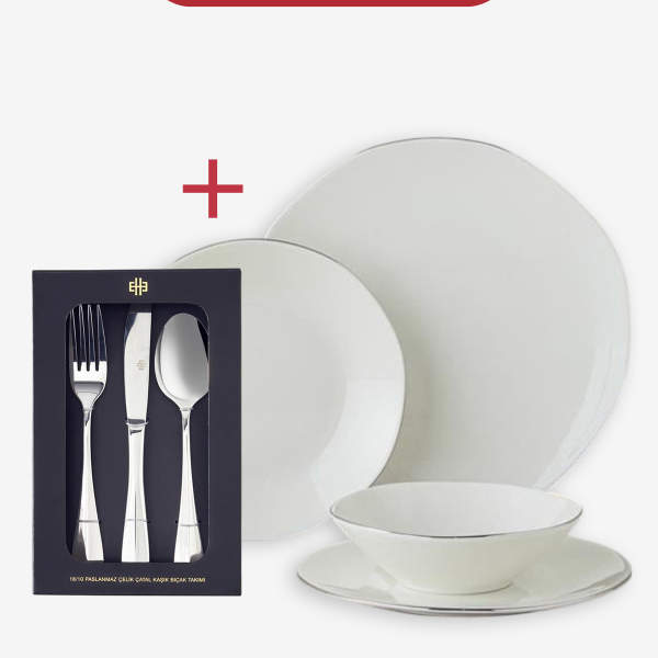 24 Pieces Porcelain Dinner Set With 18 Pieces Stainless Steel Cutlery Set  For 6 People