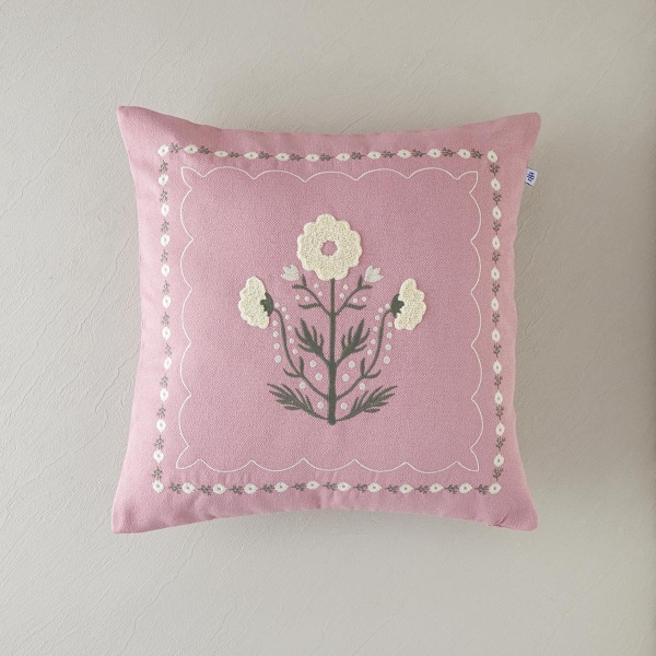 Lucie Punch Embroidered Cushion Cover 45x45 cm Dusty Rose