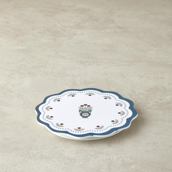 Retro Realm Melamine Trivet 17 cm White - Blue