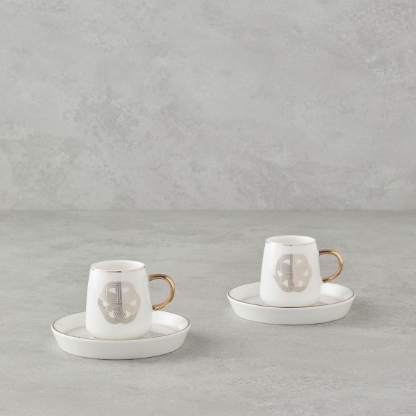 Cladars Porcelain 4 Piece Coffee Cup Set for 2 People 90 ml Gold