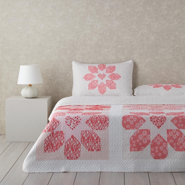 Lovely Heart Double Sided Multi-Purpose Single Bedspread Set 160x220 cm Pink