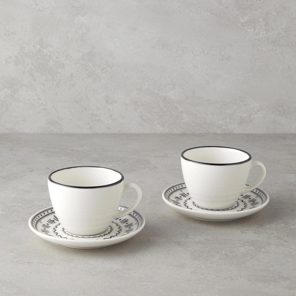 Deco Bone Porcelain 4 Piece Tea Cup Set for 2 People 220 ml Black