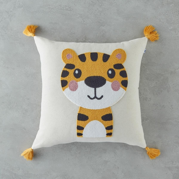 Cute Tiger Baby Decorative Pillow 45x45 cm Ecru