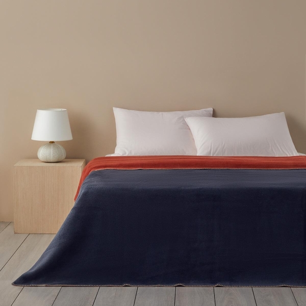 Plain Cotton Double Blanket 200x220 m Anthracite - Orange