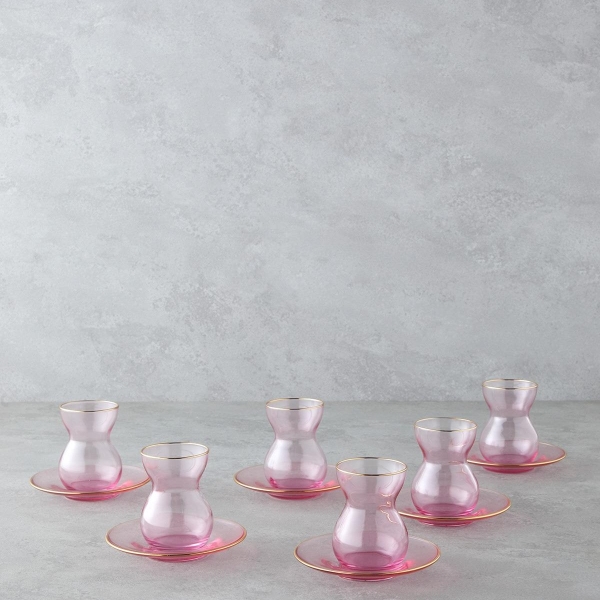 Blaze Glass 12 Piece Tea Set for 6 People 140 ml Pink