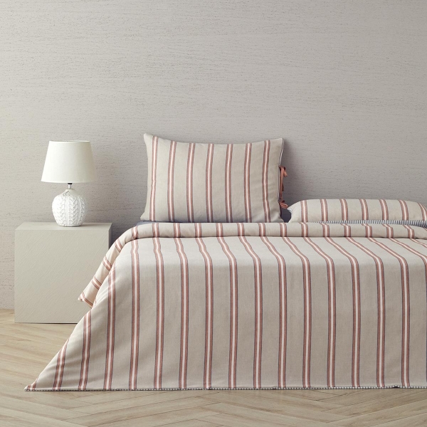 Cool Stripe Yarn Dyed King Size Duvet Cover Set 240x220 cm Terracotta - Beige