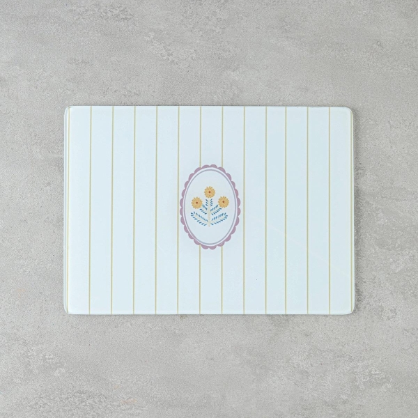 Retro Petite Glass Cutting Board 25x35 cm White - Yellow