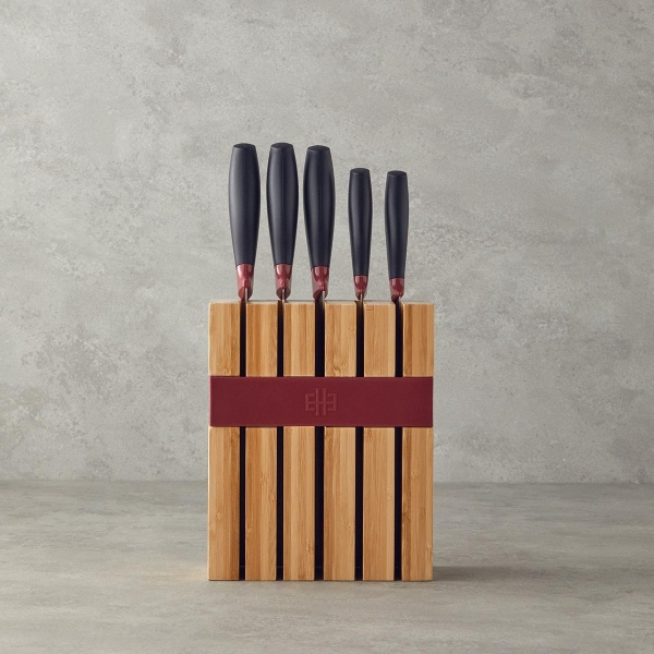 Fiera Stainless Steel 5 Piece Block Knife Set 9-12-19-19-19 cm Claret Red