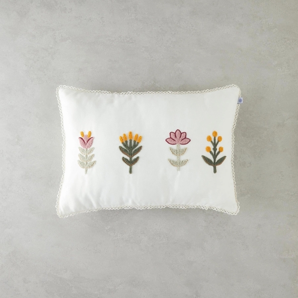 Zairan Punch Embroidered Decorative Cushion 33x50 cm Ecru